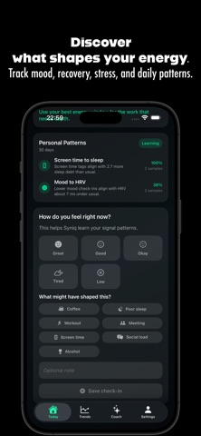 Syniq: Stress & Recovery iPhone screenshot