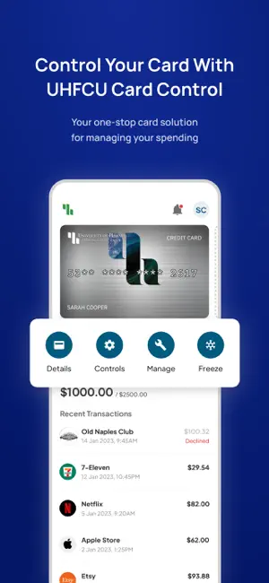 UHFCU Card Control screenshot 1
