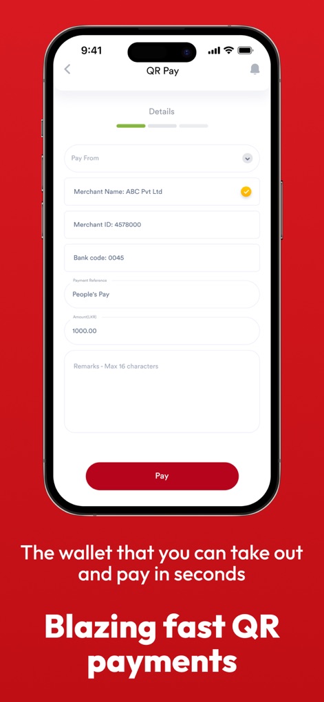 People's Pay - Users can quickly complete transactions by entering the "Merchant Name" and specifying the "Amount (LKR)" for seamless QR payments.
