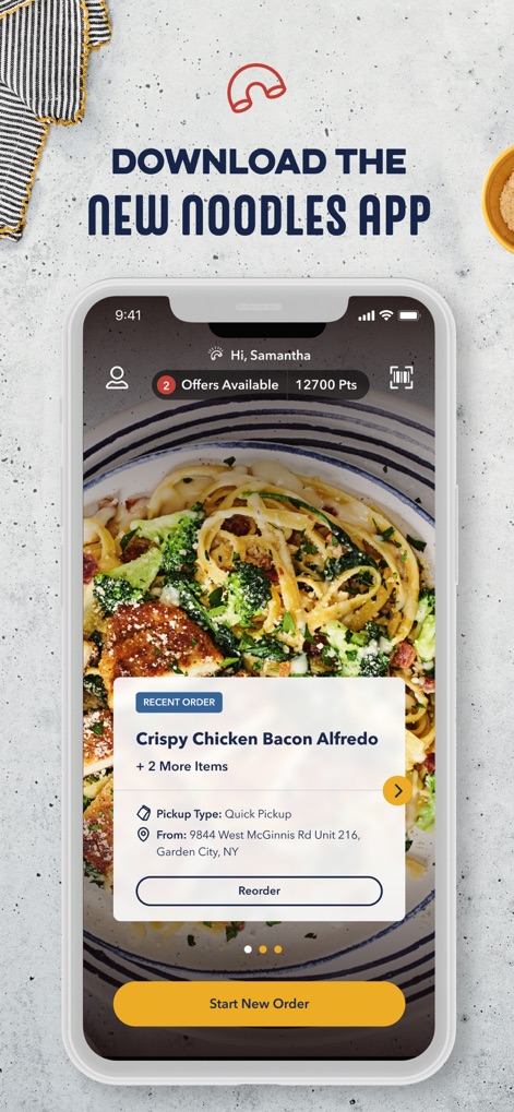 Noodles and Company - This tool offers a personalized dashboard, prominently displaying recent order details and a comprehensive overview of active offers and accumulated points.