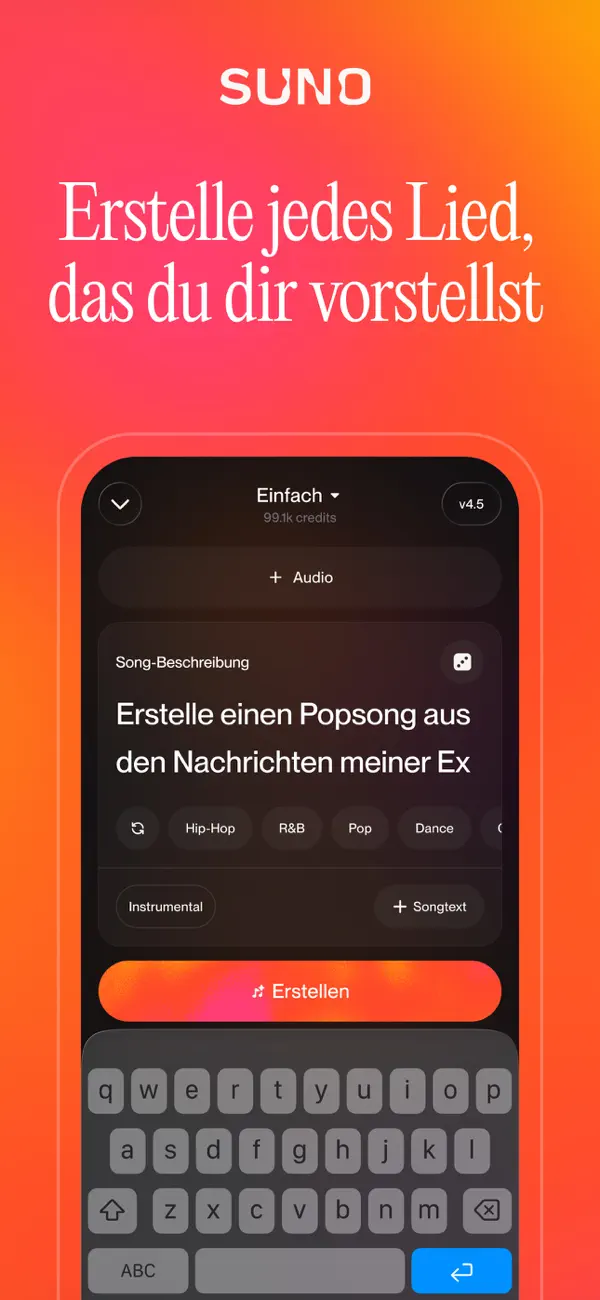 Suno - Musik Machen mit KI iPhone App Screenshot 1 – Musik