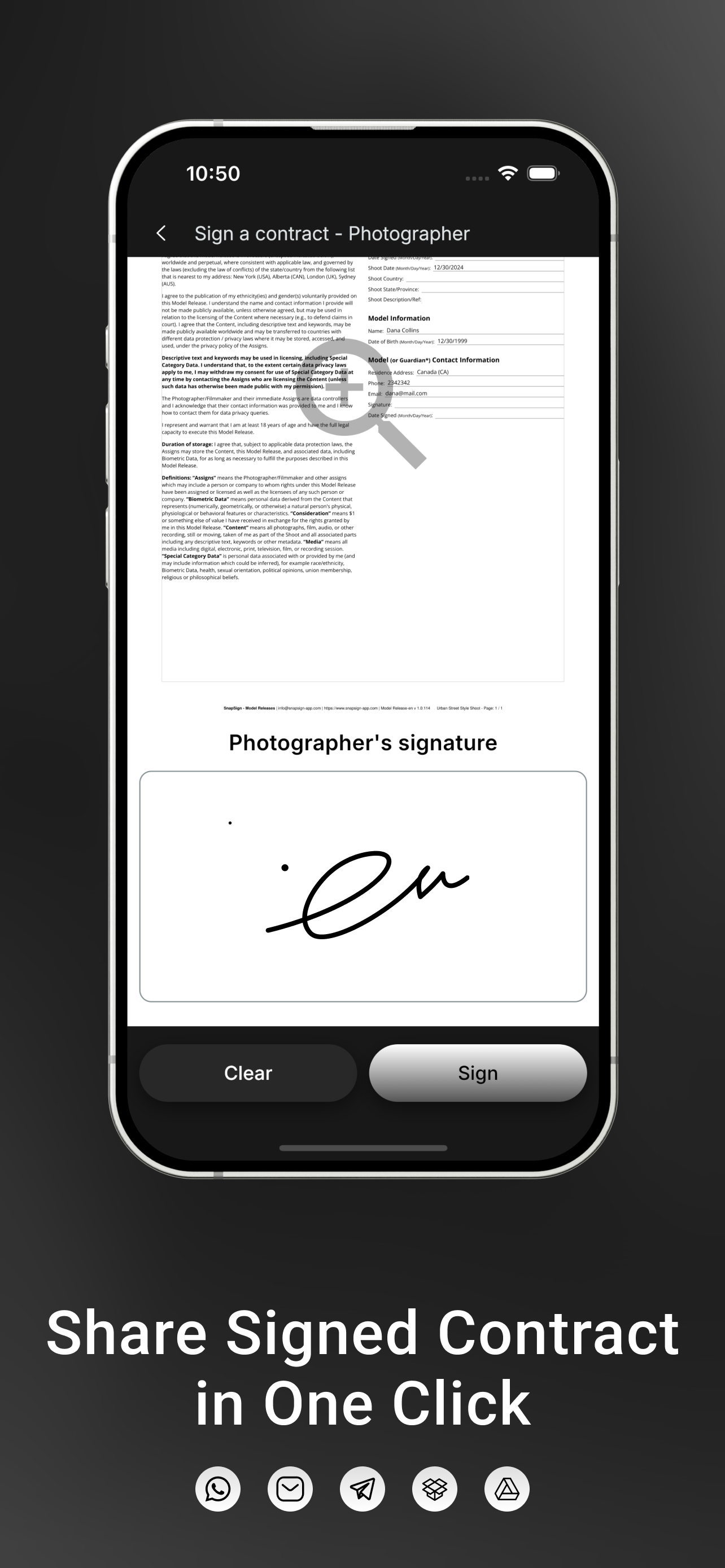 SnapSign: Model Release Forms