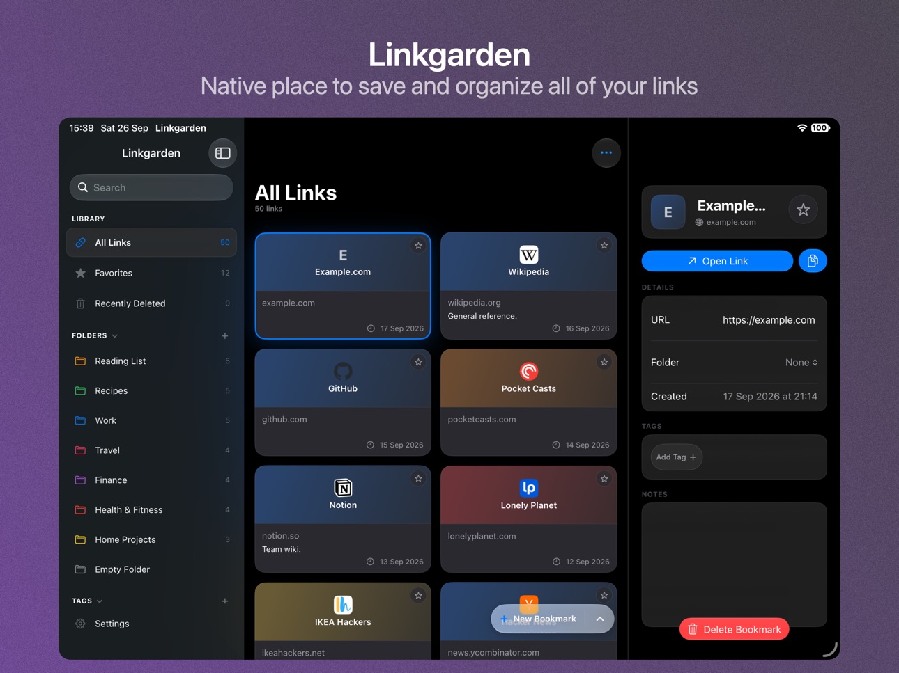 Screenshot 1 of Linkgarden: Bookmark Manager