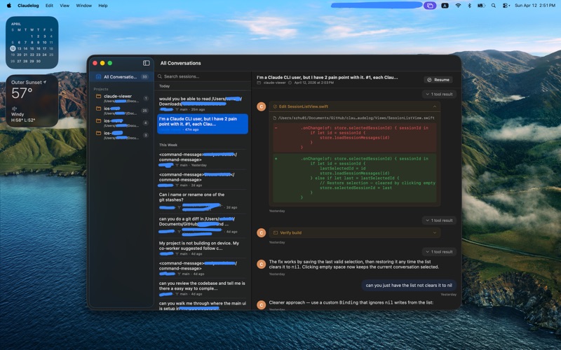 Claulog screenshot