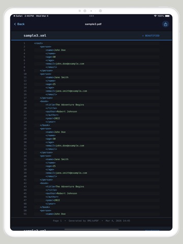 XML to PDF: Code Printer iPad screenshot