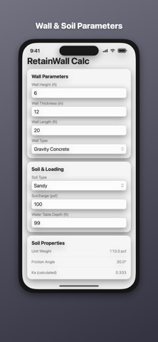Retaining Wall Calculator のスクリーンショット