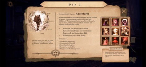 The Apocalypse Sacrifice - Découvrez comment l'application analyse vos choix pour révéler votre personnalité exacte à travers les traits illustrés et son alignement sur le tableau d'Alignement.