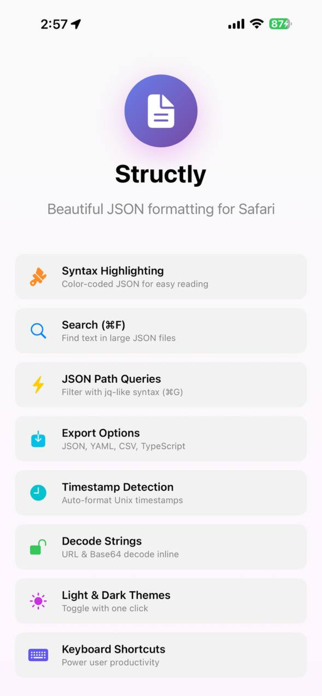 Structly - JSON Formatter Screenshot 1 of 5