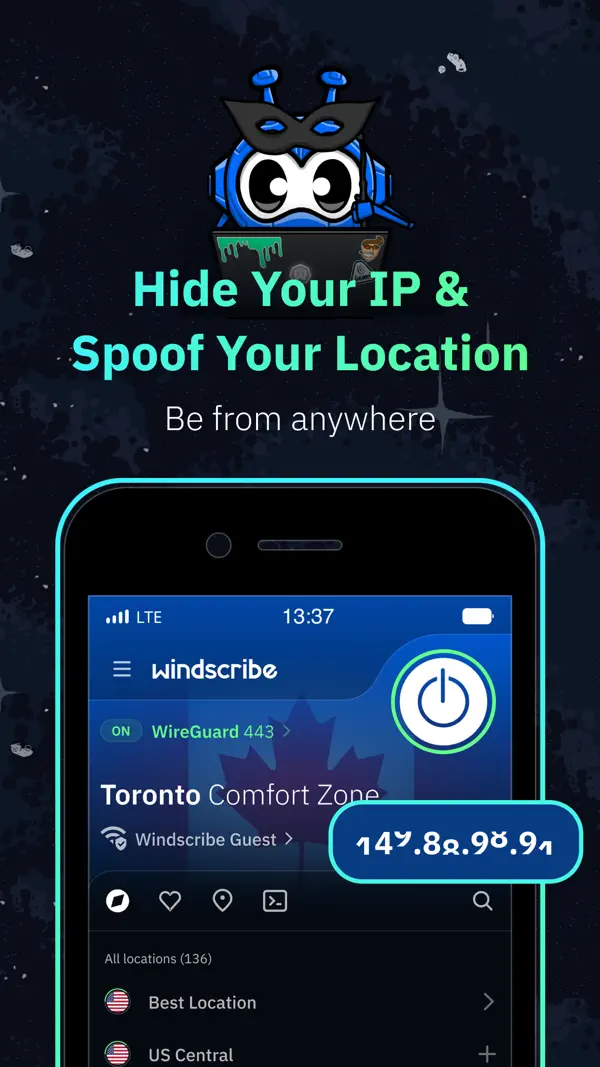 Windscribe VPN iPhone App Screenshot 3 – Produktivität