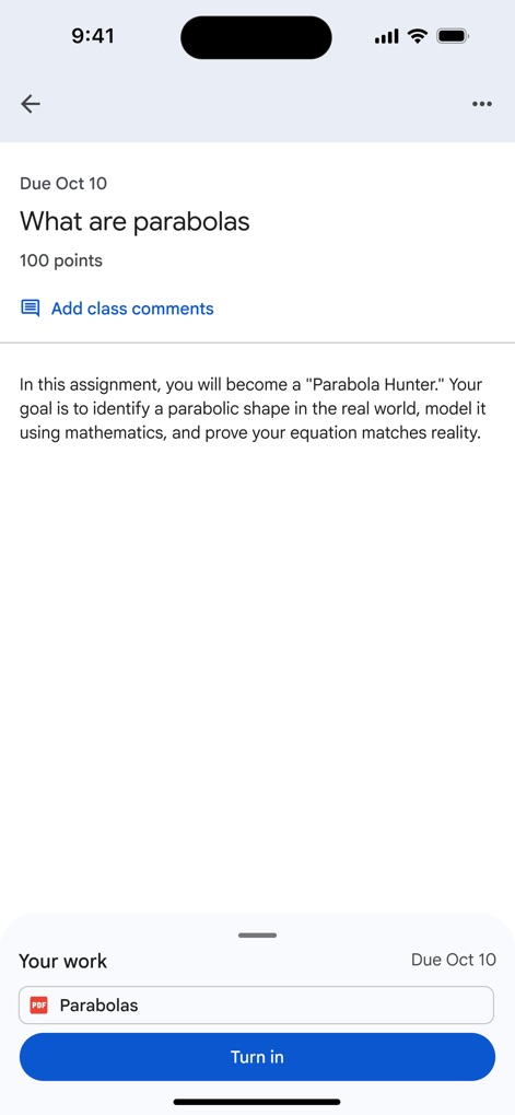 Google Classroom - Assignment Details