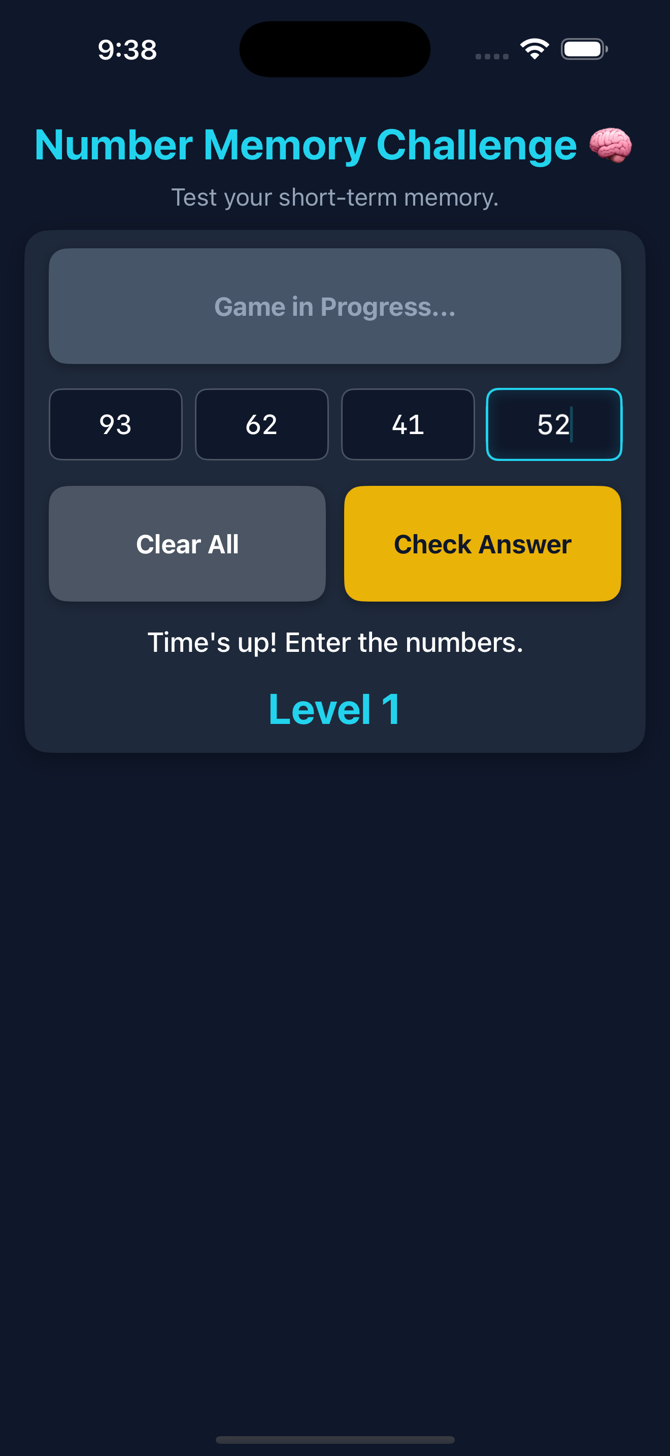 Number Memory Challenge