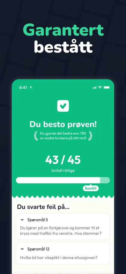 Screenshot 6 di 6 di Testen.no: Øv til teoriprøven