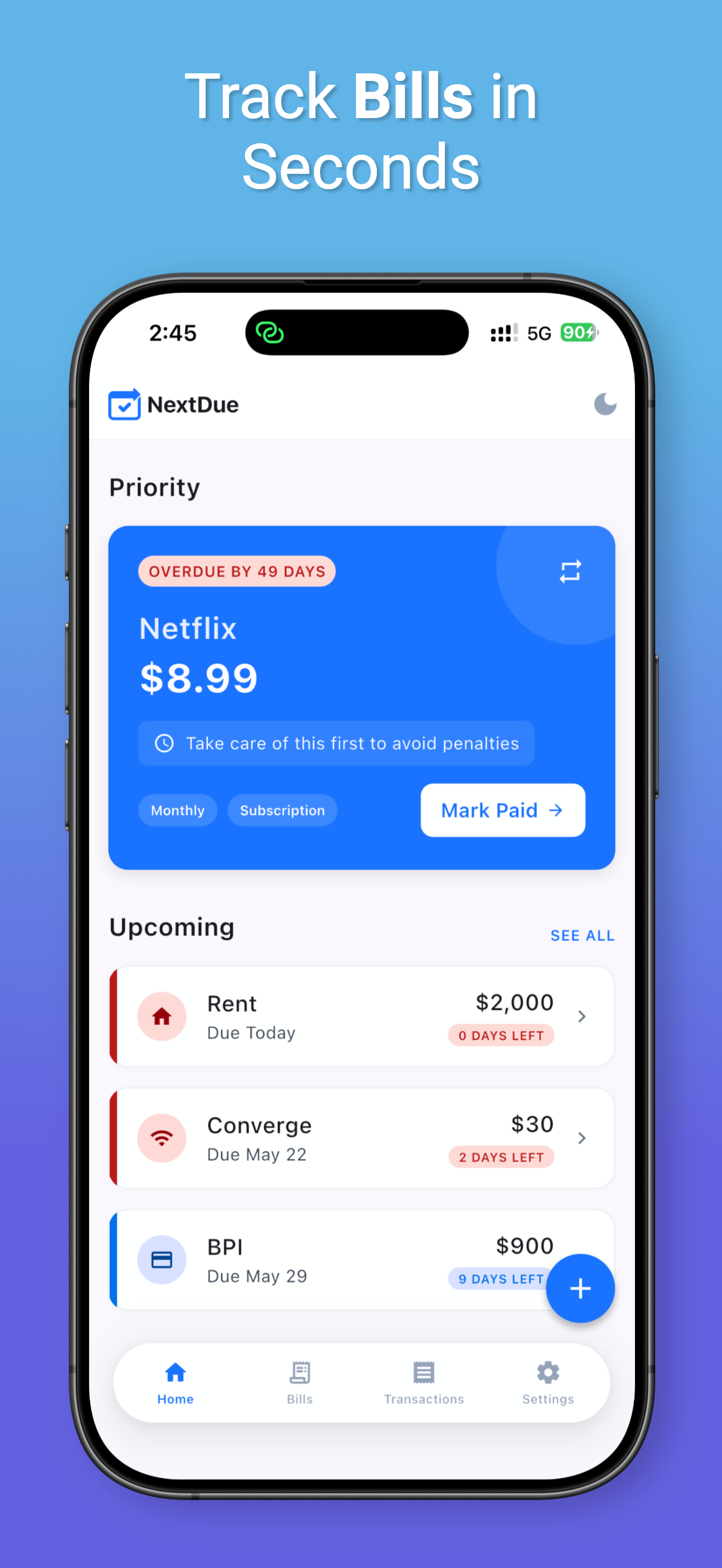 NextDue: Smart Bill Tracker