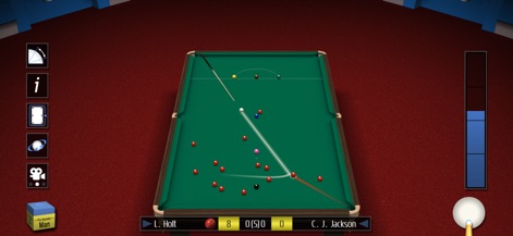 Pro Snooker 2026 - Appreciate the detailed visual representation of spin and cushion shots, alongside configurable table baize options like vibrant red.
