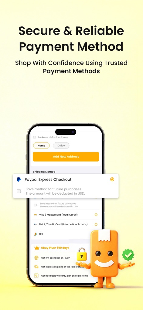 Ubuy: International Shopping - This tool ensures a 'Secure & Reliable Payment Method' by offering options like 'Paypal Express Checkout' and various international credit card selections.