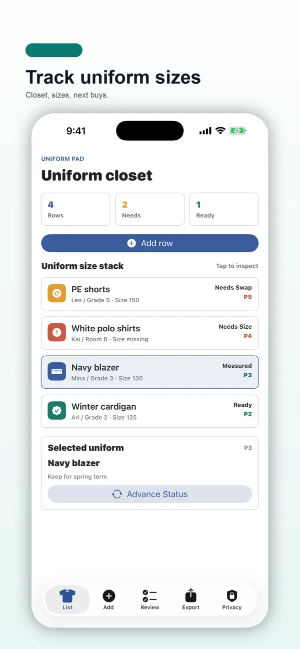 Screenshot #1 pour School Uniform Size Pad