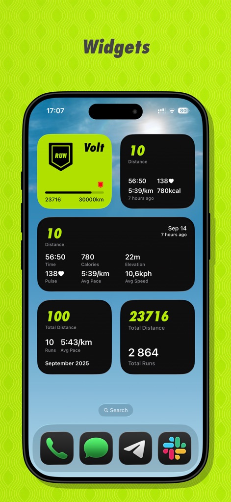 RUN — Running Club & Tracker - Personalize the iPhone home screen with insightful widgets that display key statistics like total distance covered and progress towards run levels at a glance.