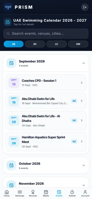 PRISM: Swimming Rankings screenshot 1