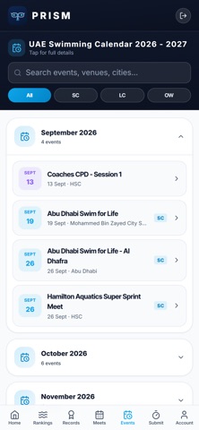 PRISM: Swimming Rankings iPhone screenshot 1