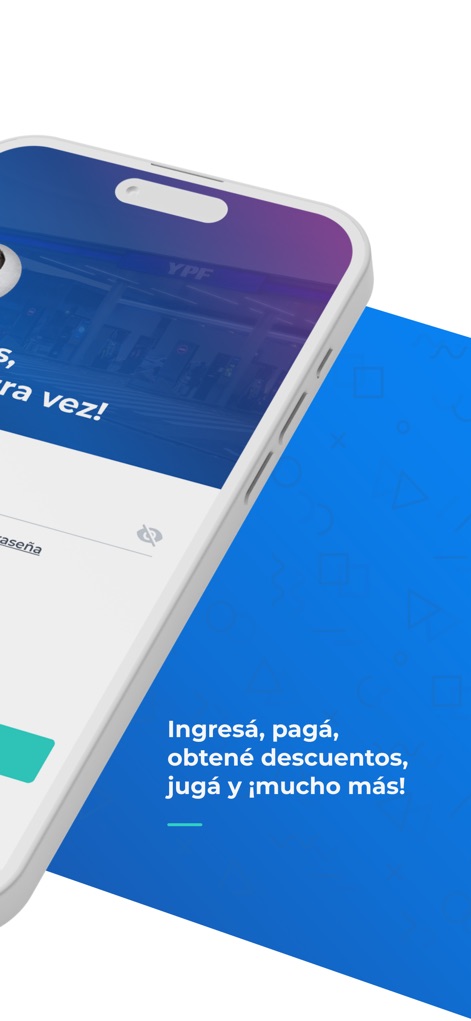 YPF App - La bienvenida inicial de la aplicación se destaca por un mensaje motivador que invita a los usuarios a explorar los diversos beneficios, desde descuentos hasta opciones de entretenimiento, como se indica en la frase destacada.