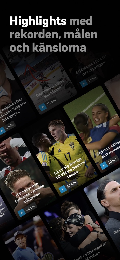 SVT Sport - Revivez l'intensité du sport grâce à une galerie de "video thumbnails" des moments forts, agencée dans une disposition en grille pour un aperçu rapide et captivant.
