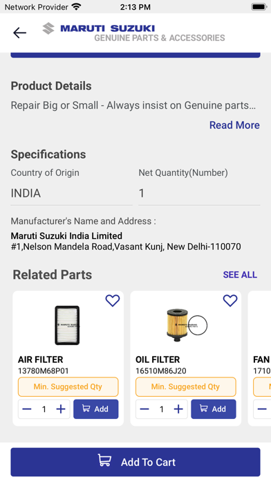 Maruti Suzuki Parts Kart Screenshot