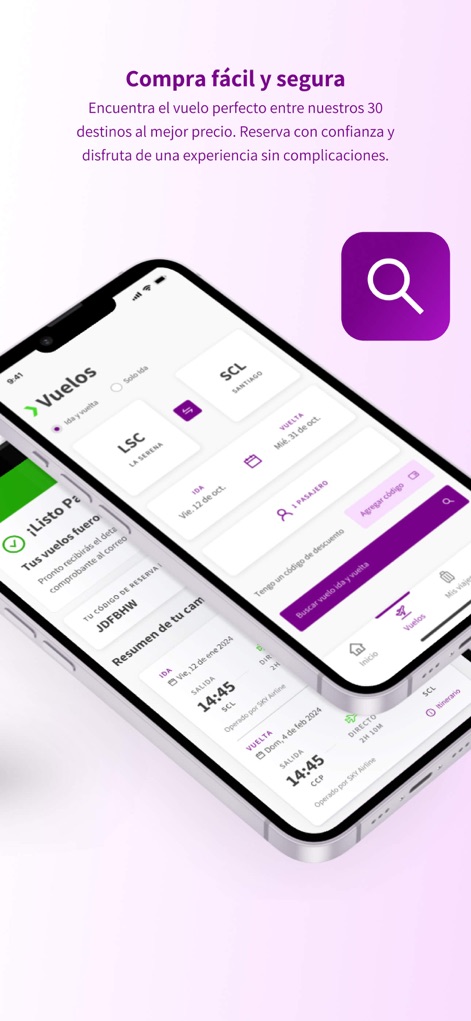 SKY Airline - This tool provides a streamlined interface for discovering ideal flights, showcasing flexible date options and a clear summary of recent purchases.