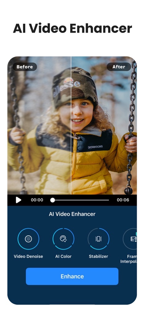 PowerDirector: AI Video Editor - Cet outil intègre un AI Video Enhancer pour une amélioration visuelle, incluant le Video Denoise et l'optimisation des couleurs par IA.