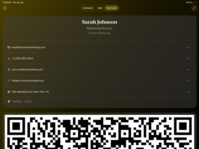 Carte Beam : Carte de visite IA + capture d'écran QR