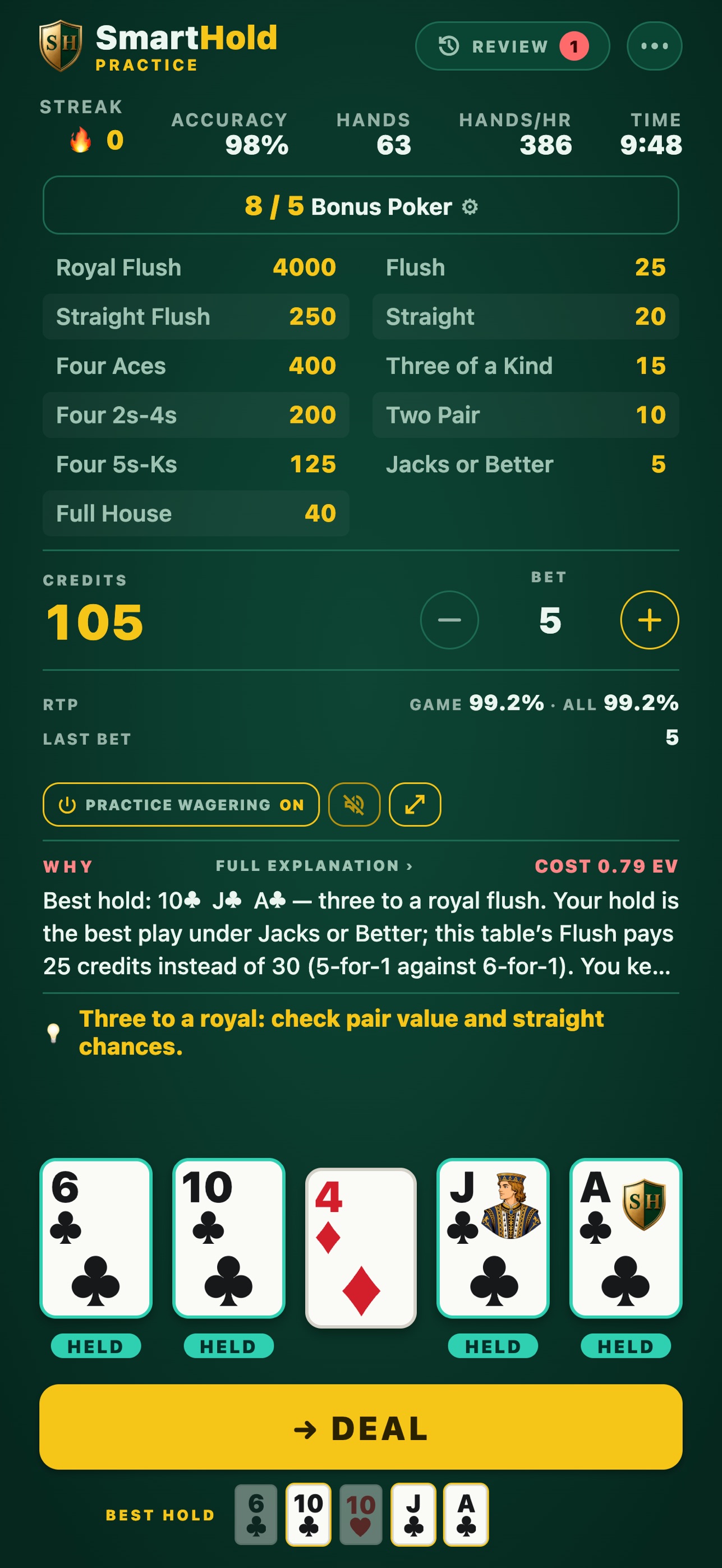 Screenshot 3 of SmartHold Video Poker Trainer