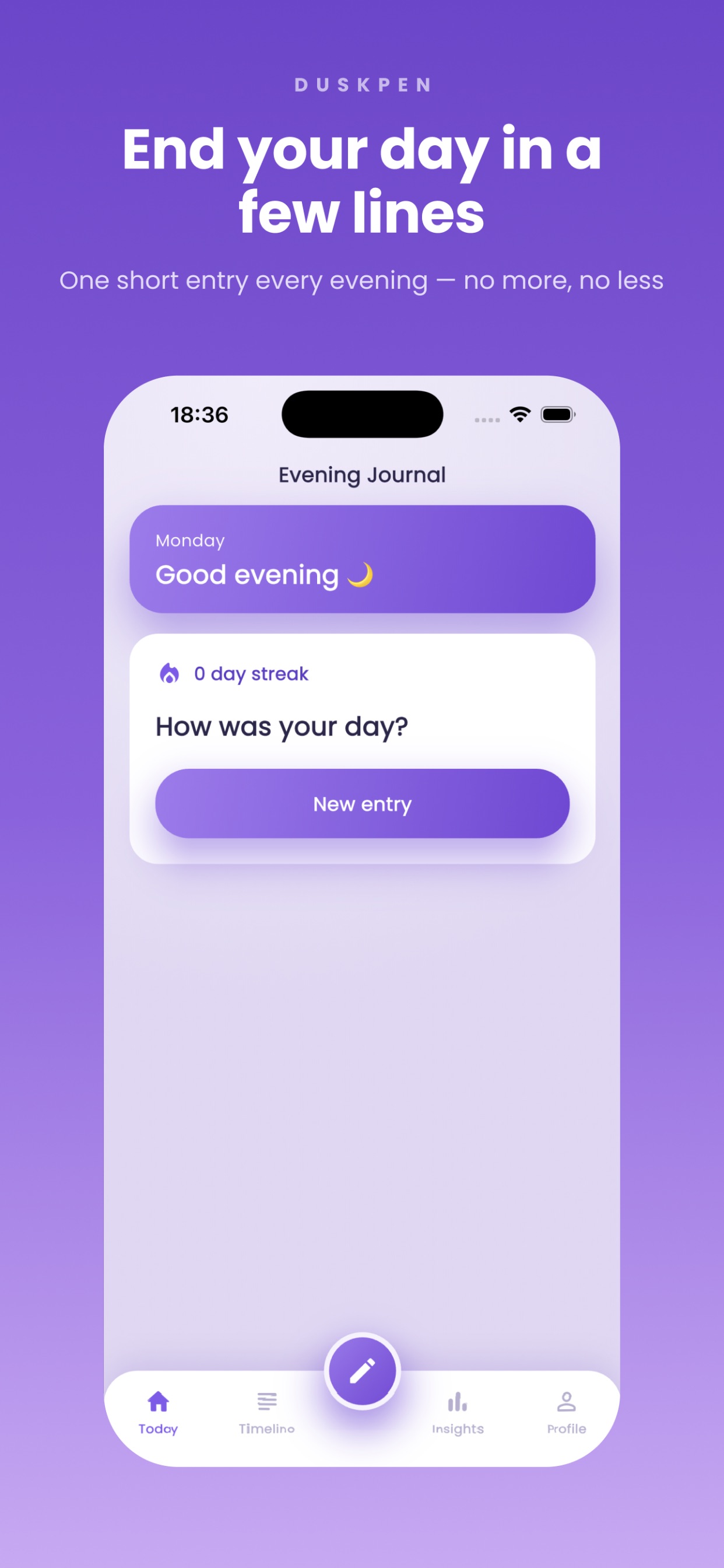 Screenshot 1 of Duskpen: AI Evening Journal