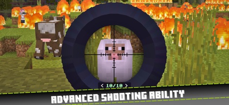 Gun Addon for Minecraft - 사용자는 이 앱을 통해 스나이퍼 스코프로 정확하게 표적을 조준하며, 10/10의 탄약 수를 확인하며 고급 사격 능력을 발휘할 수 있습니다.