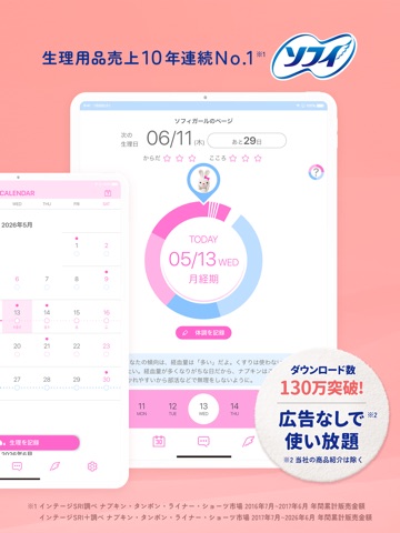 ソフィガール 生理管理アプリで生理の周期を予測し体調管理 iPad screenshot 2