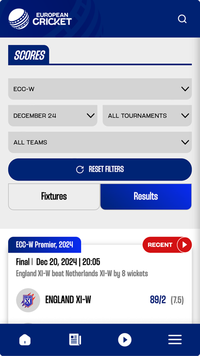 European Cricket Network Screenshot