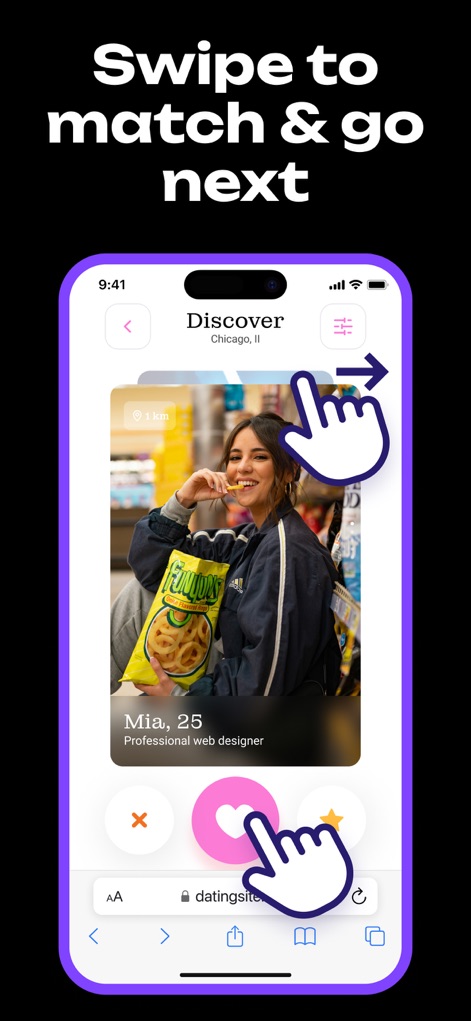 AutoClicker - Auto Scroll: OP - L'app automatizza le interazioni su app sociali, come dimostrato dal gesto di swipe simulato per navigare e dal clic sull'icona del cuore per esprimere interesse.