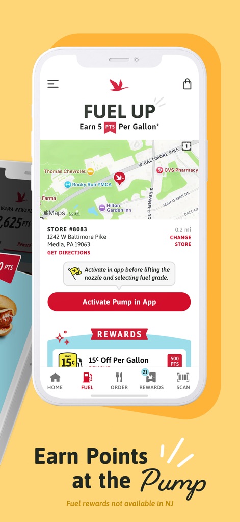 Wawa - Users can effortlessly locate nearby Wawa stores via the integrated map and activate fuel pumps directly, securing exclusive fuel savings.