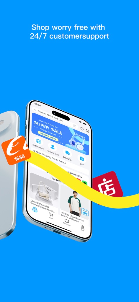 Hipobuy - Cet outil intègre de multiples plateformes chinoises telles que 1688, présentant des bannières promotionnelles claires pour des économies maximales.