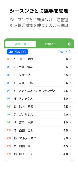 マイイレ - サッカーの選手評価・記録アプリ screenshot 2