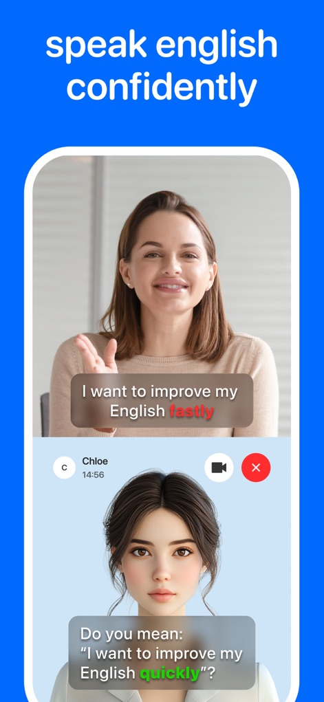 BetterSpeak: AI Language Tutor - See how the app facilitates lifelike conversations with an AI avatar tutor, providing immediate real-time corrections for improved fluency.