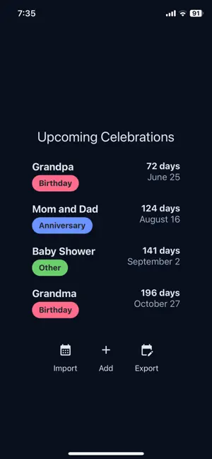 Celebration Reminder screenshot 1