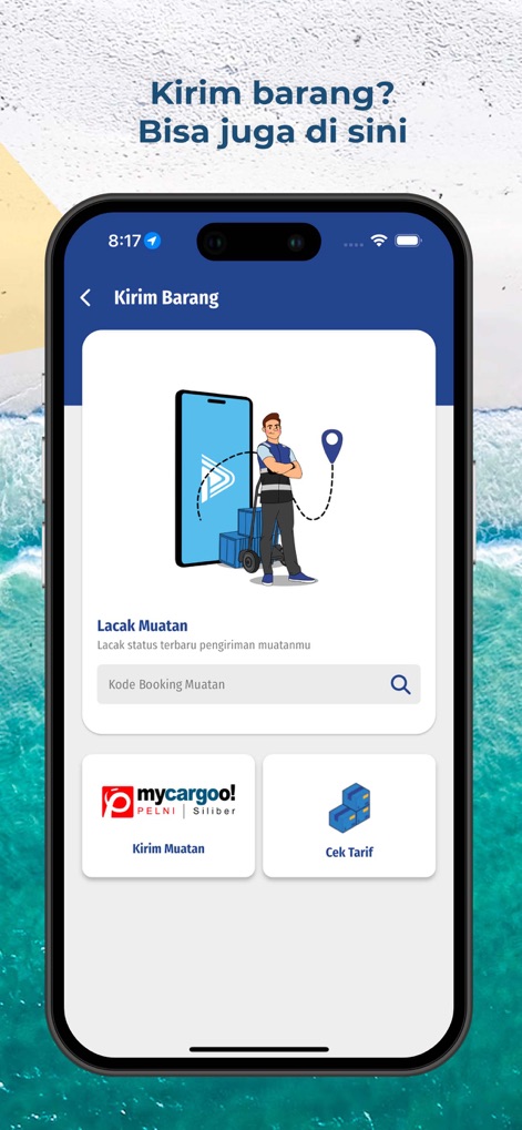 PELNI - The app streamlines cargo management, enabling users to easily 'Lacak Muatan' (track cargo) using a booking code and conveniently 'Cek Tarif' (check rates) for shipping services.