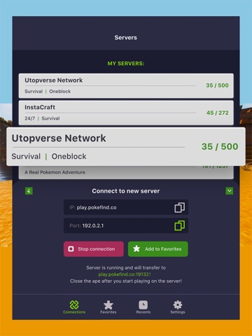 Bedrock Servers Connector iPad screenshot