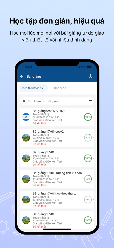 K12Online - This tool provides students with a comprehensive list of lessons, showcasing individual progress percentages and enabling quick content search through a dedicated bar.