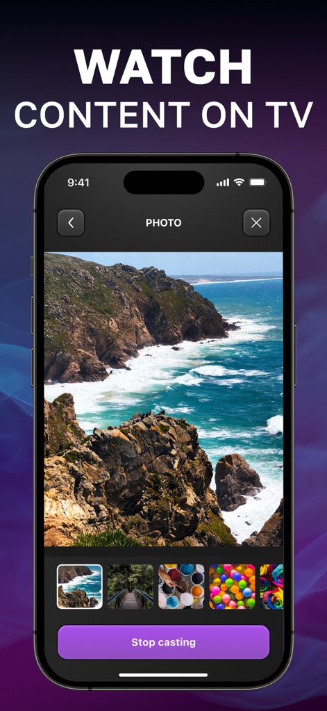 Universal TV Remote Control 。 - View personal photo collections on the television, easily navigating through an integrated thumbnail gallery and managing playback with casting controls.
