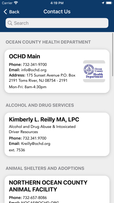 Ocean County Health Department Screenshot