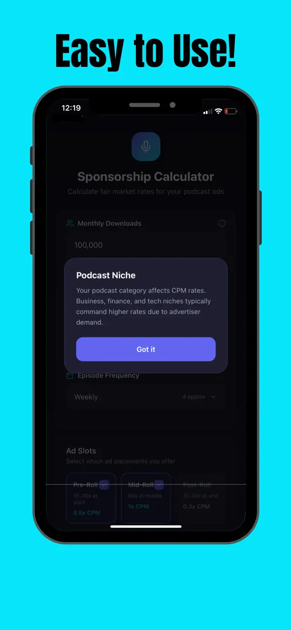 Screenshot #1 pour Podcast Ad Calculator