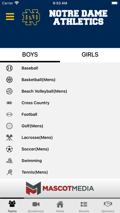 Notre Dame Knights Athletics Screenshot