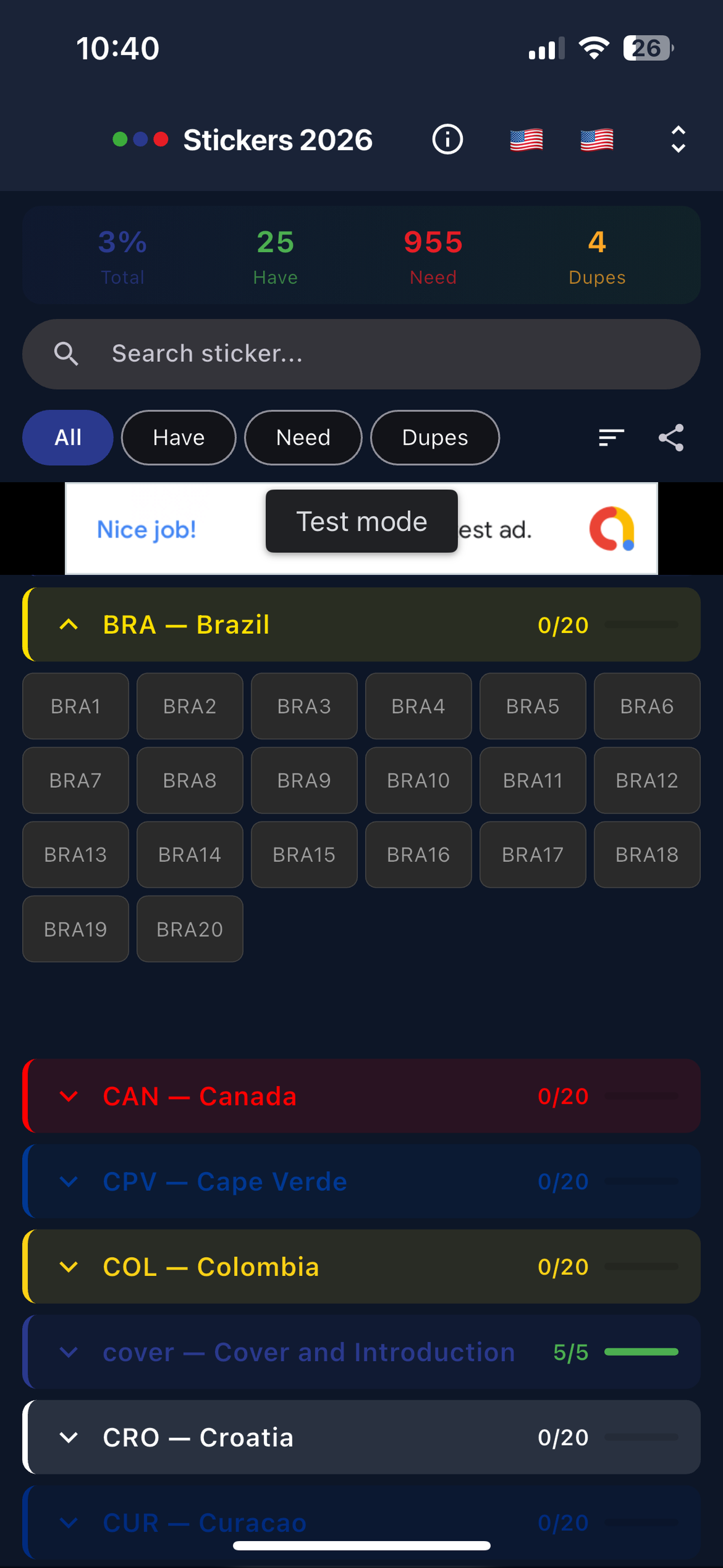 Stickers Cup 2026 List