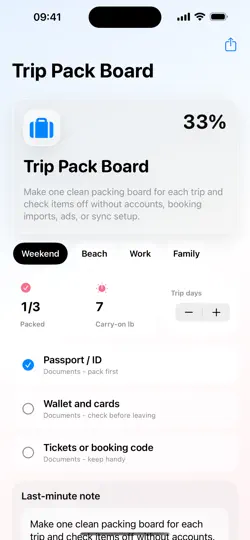 Screenshot von Trip Pack Board auf dem iPhone 1
