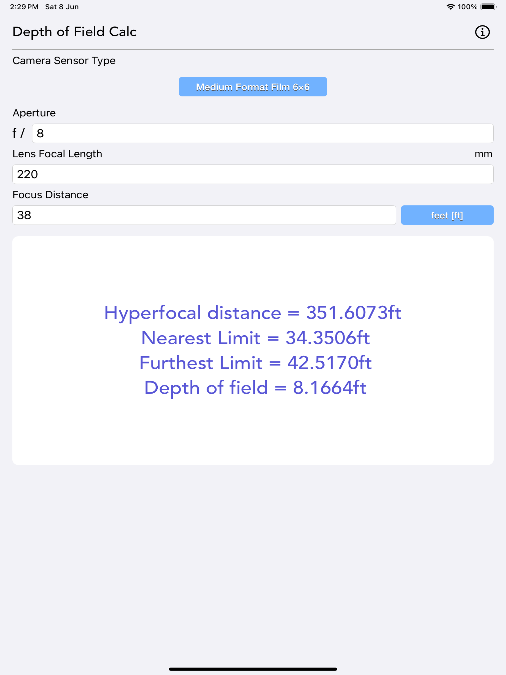 Depth of Field Calculator